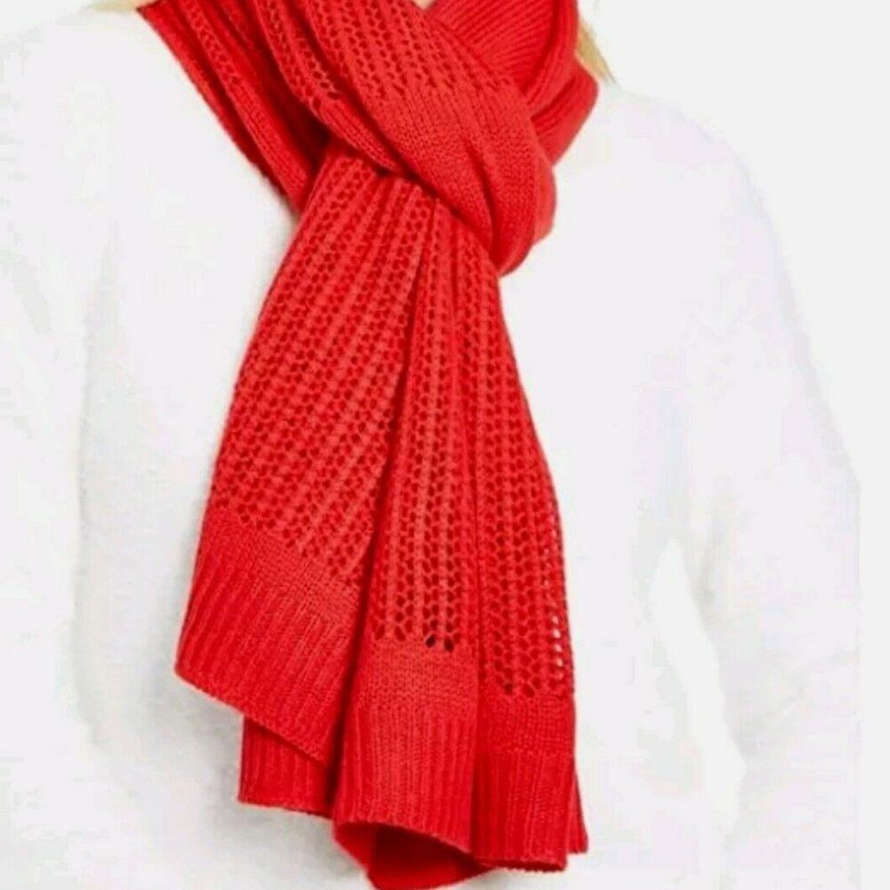 DKNY Open-Knit Blocked Scarf Open Weave COZY red knitted NEW